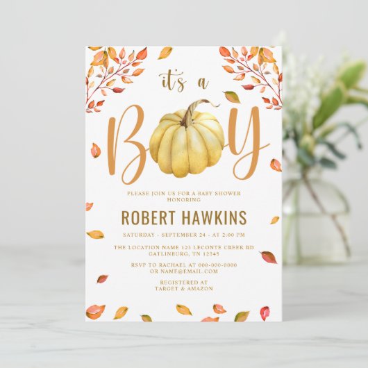 Pumpkin Het is een Baby shower. Kaart (Staand voorkant)