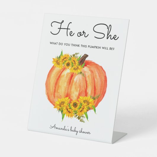 Pumpkin Hij of zij maakt Reclamebord Met Voetstuk (Voorkant)