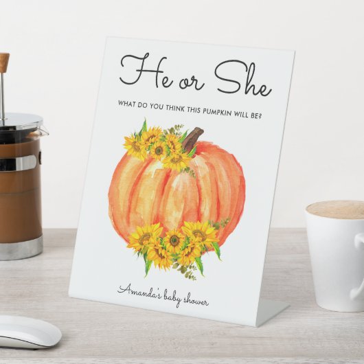 Pumpkin Hij of zij maakt Reclamebord Met Voetstuk (Insitu)