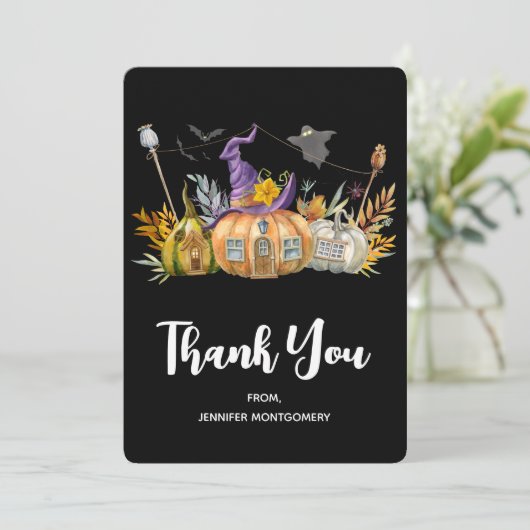 Pumpkin House met Ghost & Bats Dank u wel Bedankkaart (Staand voorkant)