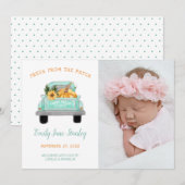 Pumpkin in Old Boerderij Truck Herfst Foto Baby Aankondiging (Voorkant / Achterkant)