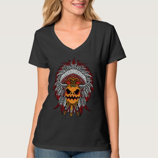 Pumpkin Indian Chief Halloween Native American T-shirt (Voorkant)
