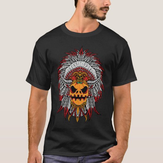 Pumpkin Indian Chief Halloween Native American T-shirt (Voorkant)