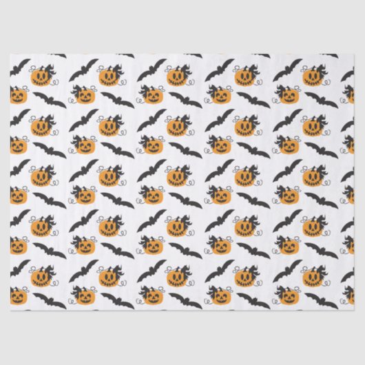 Pumpkin Jack O Lantern Bat Pattern Black Sinaasapp Tissuepapier (Voorkant)