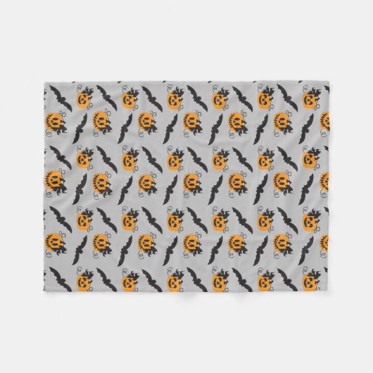 Pumpkin Jack O Lantern Bat Pattern Halloween Fleece Deken (Voorkant (Horizontaal))