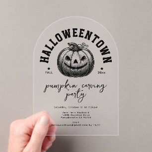 Pumpkin Jack O Lantern Black Halloween Party Acryl Uitnodigingen