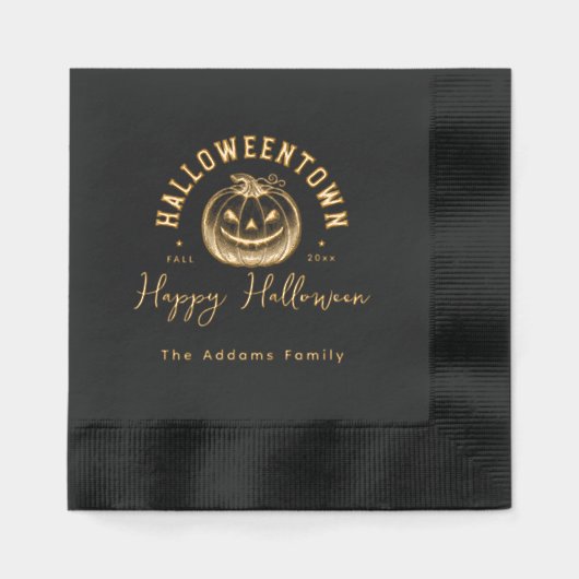 Pumpkin Jack O Lantern Black Halloween Party Folie Servetten (Voorkant)