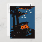 Pumpkin Jack O' Lantern Cat Oranje Black Briefkaart (Voorkant / Achterkant)
