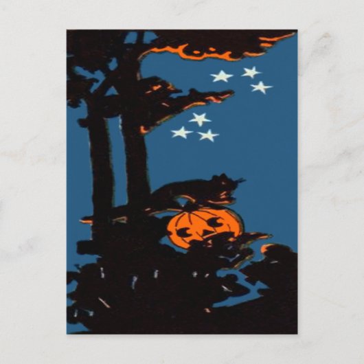 Pumpkin Jack O' Lantern Cat Oranje Black Briefkaart (Voorkant)