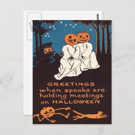 Pumpkin Jack O' Lantern Ghost Black Cat Tree Briefkaart (Voorkant / Achterkant)