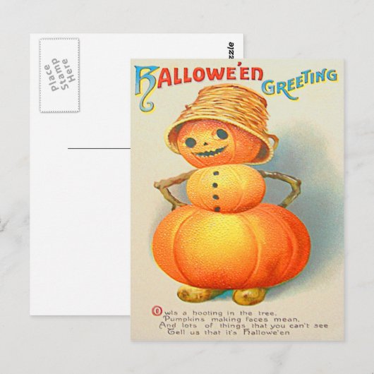 Pumpkin Jack O' Lantern Snowman Briefkaart (Voorkant / Achterkant)