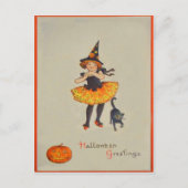 Pumpkin Jack O Lantern Witch Black Cat Briefkaart (Voorkant)