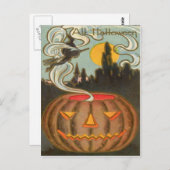 Pumpkin Jack O Lantern Witch Full Moon Briefkaart (Voorkant / Achterkant)