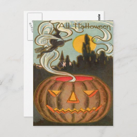 Pumpkin Jack O Lantern Witch Full Moon Briefkaart (Voorkant / Achterkant)