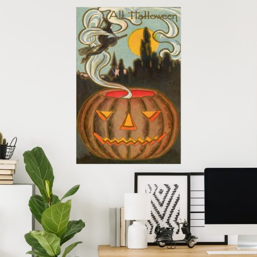 Pumpkin Jack O Lantern Witch Full Moon Poster (Thuiskantoor)