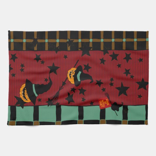 Pumpkin Jack-o’-Lanterns in Flight Tea Towel Theedoek (Horizontaal)