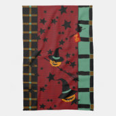 Pumpkin Jack-o’-Lanterns in Flight Tea Towel Theedoek (Verticaal)