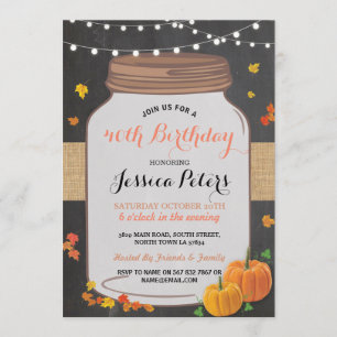 Pumpkin Jar 40th Birthday Party Chalk Invite 50th Kaart
