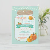 Pumpkin Jar Herfst Mint Lights Baby shower Uitnodi Kaart (Staand voorkant)
