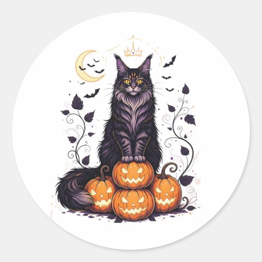 Pumpkin King Coon - Maine Coon Halloween Ronde Sticker (Voorkant)