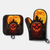 Pumpkin King Eclipse Halloween Oven Mitt Set (Voorkant)