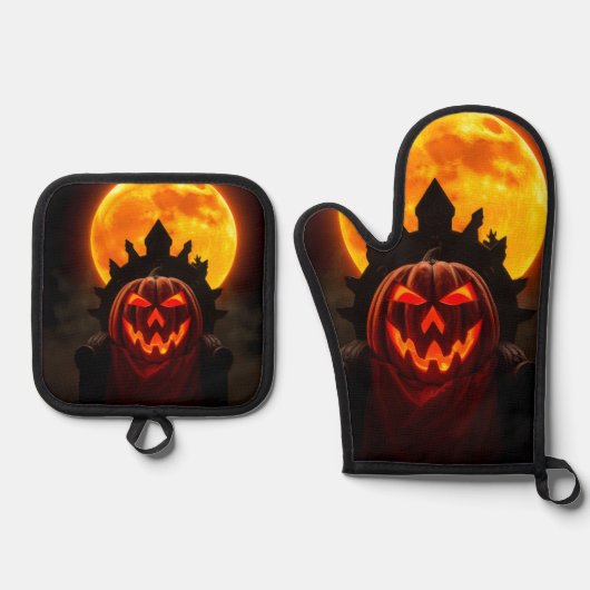 Pumpkin King Eclipse Halloween Oven Mitt Set (Voorkant)