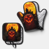 Pumpkin King Eclipse Halloween Oven Mitt Set (Voorkant / Achterkant)