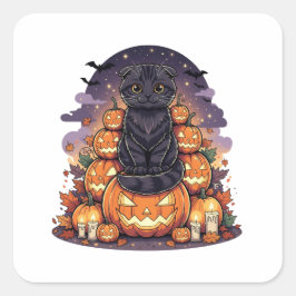 Pumpkin King Fold - Schotse Vouw Kat Halloween Vierkante Sticker