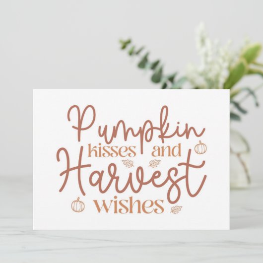 Pumpkin Kisses en Harvest Wishes Kaart (Staand voorkant)