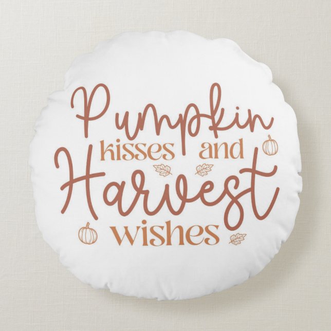 Pumpkin Kisses en Harvest Wishes Rond Kussen (Voorkant)