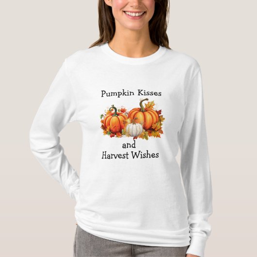 Pumpkin Kisses en Harvest Wishes T-shirt (Voorkant)