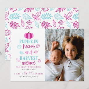 Pumpkin Kisses & Harvest Wishes Birth Announement Kaart