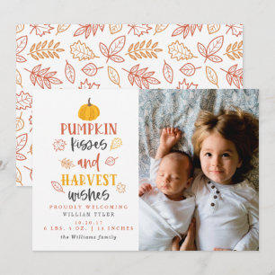 Pumpkin Kisses & Harvest Wishes Birth Announement Kaart