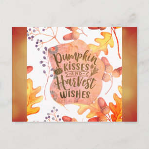 Pumpkin Kisses Harvest Wishes Herfst Autumn Leaves Briefkaart