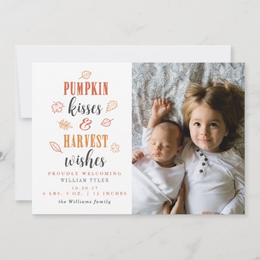 Pumpkin Kisses & Harvest Wishes Nieuwe Baby Kaart (Voorkant)