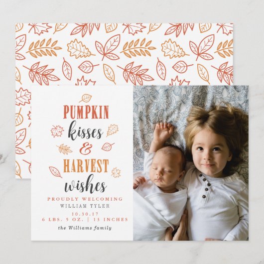 Pumpkin Kisses & Harvest Wishes Nieuwe Baby Kaart (Voorkant / Achterkant)