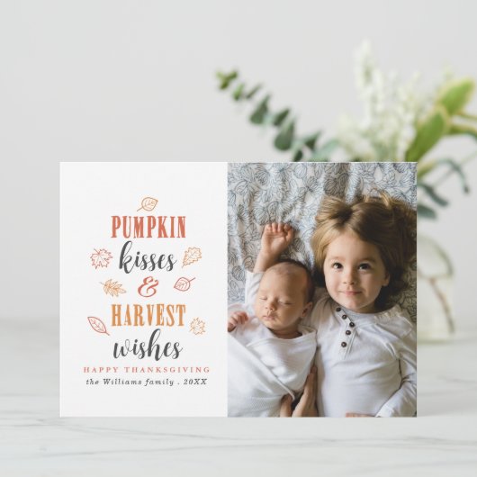 Pumpkin Kisses & Harvest Wishes Photo Cards Kaart (Staand voorkant)