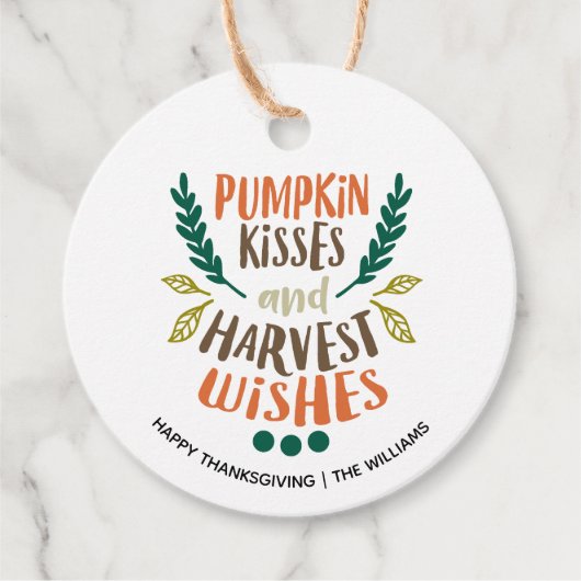 Pumpkin Kisses, Harvest Wishes Thanksgiving Custom Bedankjes Labels (Voorkant)