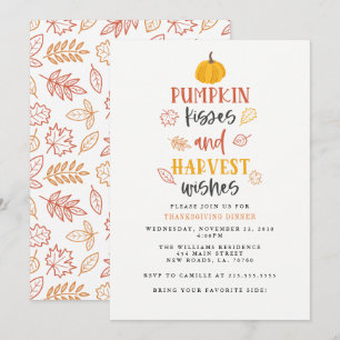 Pumpkin Kisses & Harvest Wishes Thanksgiving Party Kaart