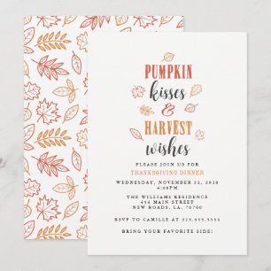 Pumpkin Kisses & Harvest Wishes Thanksgiving Party Kaart