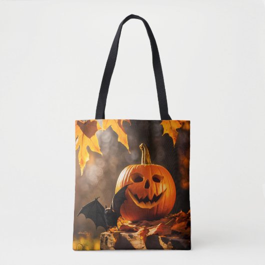 Pumpkin Lantern en Bat Halloween Tote Bag (Voorkant)
