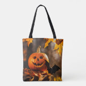 Pumpkin Lantern en Bat Halloween Tote Bag (Achterkant)