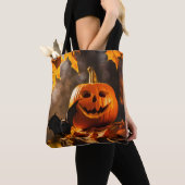 Pumpkin Lantern en Bat Halloween Tote Bag (Dichtbij)