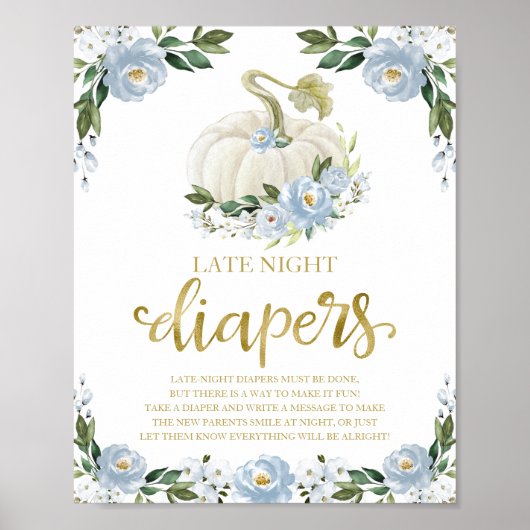 Pumpkin Late Night Diapers Baby shower Game Sign Poster (Voorkant)