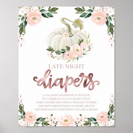 Pumpkin Late Night Diapers Baby shower Game Sign Poster (Voorkant)