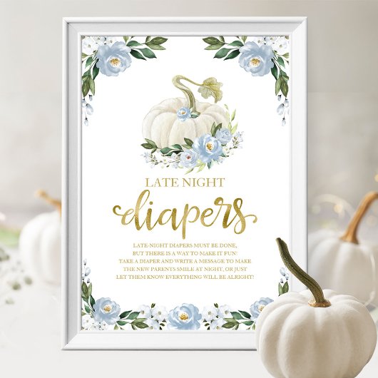 Pumpkin Late Night Diapers Baby shower Game Sign Poster