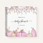 Pumpkin Leaves Herfst Pink Baby shower Guestbook Notitieboek (Voorkant)