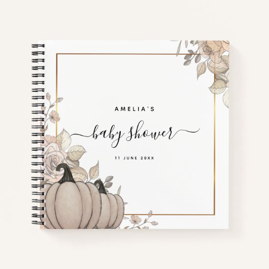 Pumpkin Leaves Herfst White Baby shower Guestbook Notitieboek (Voorkant)