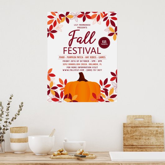 Pumpkin Leaves Lijst Herfst Festival Event Poster (Keuken)