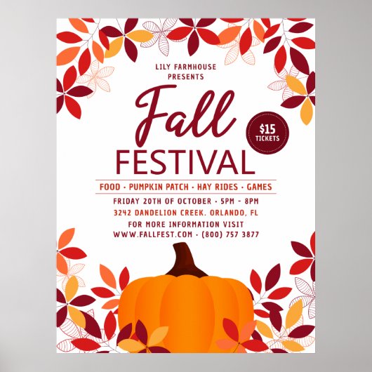 Pumpkin Leaves Lijst Herfst Festival Event Poster (Voorkant)